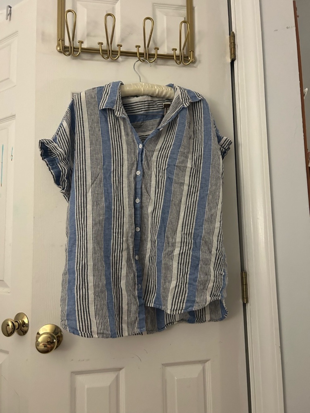 beachlunchlounge Blue and White Striped Linen Shirt